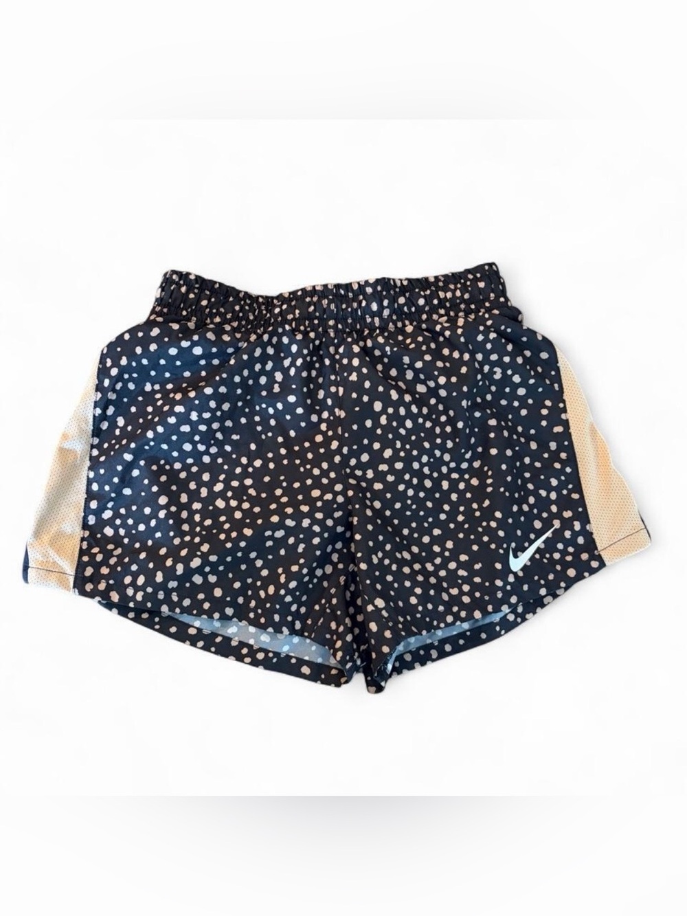 Nike Girl’s Sz. M 10K2 Dri-Fit Black Training Shorts w/ Tan Polka Dots/Cheetah